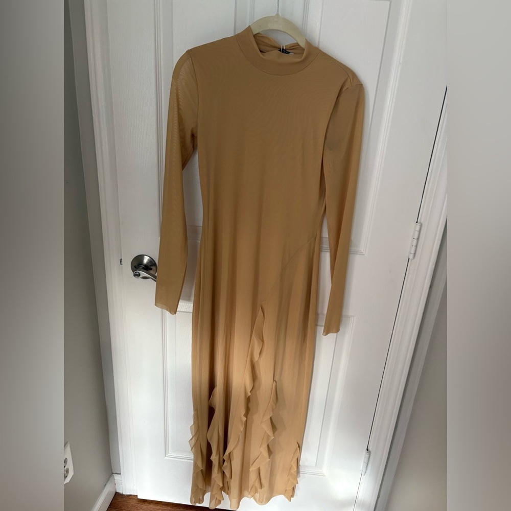 Zara Maxi Tan Long Sleeve Dress